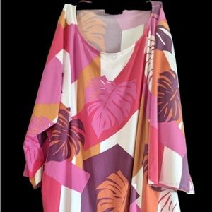 NWOT BOB MACKIE WEARABLE ART 3X 22/24 PINK Foliage Print PLUS SIZE TUNIC